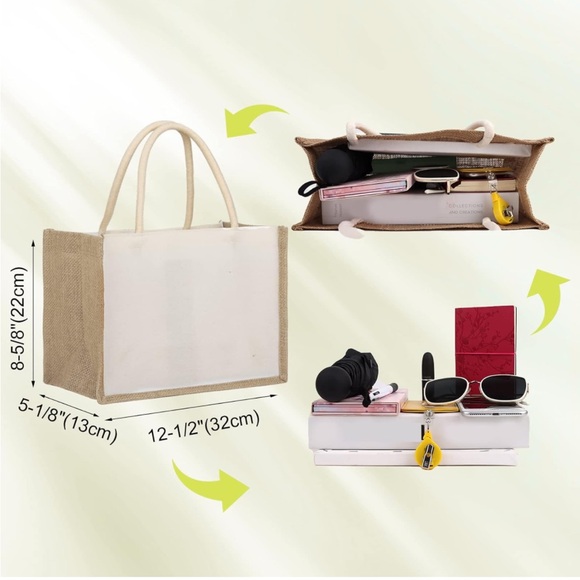 Burlap Tote Bags w/ Handles Reusable Bag for any occasion brand new (3 of them) - Picture 3 of 7